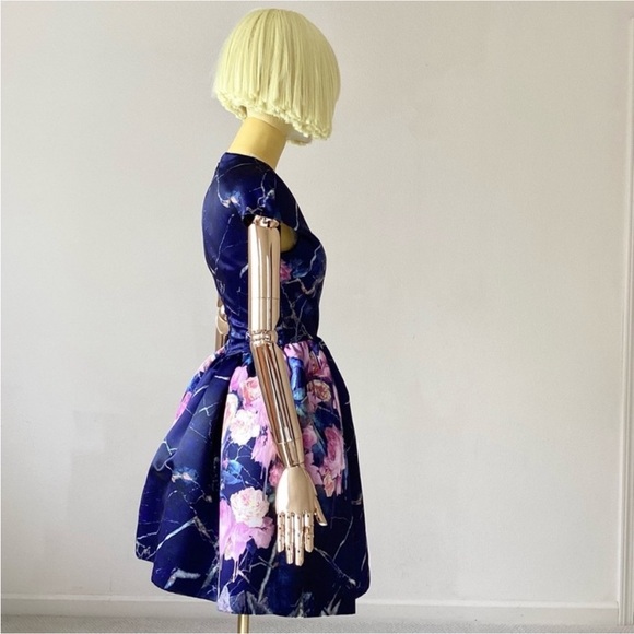 MSGM Duchesse Milan Blue Pink Roses Print Mini Party Dress 2/38 - Picture 4 of 11